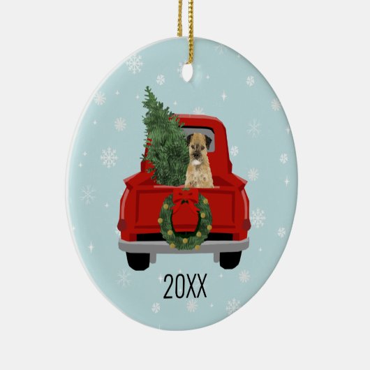 Border Terrier Kerstred Truck Keramisch Ornament (Rechts)