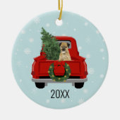 Border Terrier Kerstred Truck Keramisch Ornament (Voorkant)