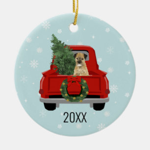 Border Terrier Kerstred Truck Keramisch Ornament