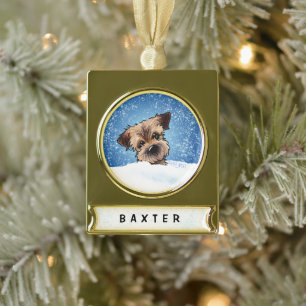 Border Terrier kerstversiering Verguld Banner Ornament