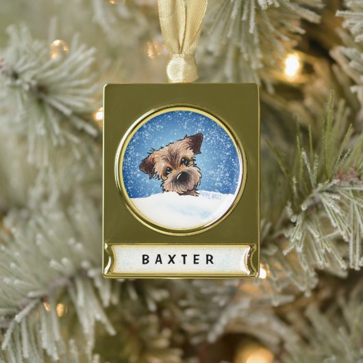 Border Terrier kerstversiering Verguld Banner Ornament (Boom)