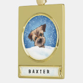 Border Terrier kerstversiering Verguld Banner Ornament (Links)