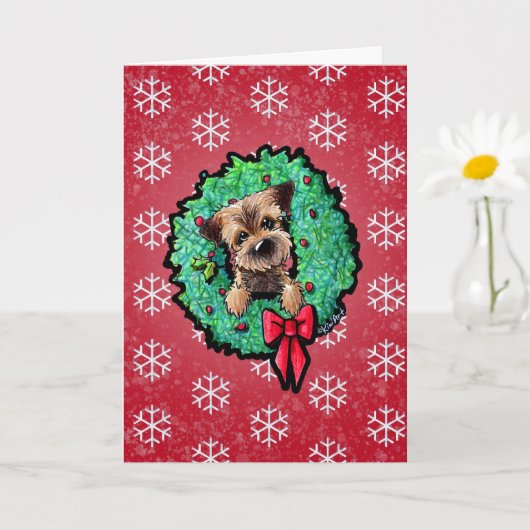 Border Terrier KiniArt™ Kerst Kaart (Kleine Plant)