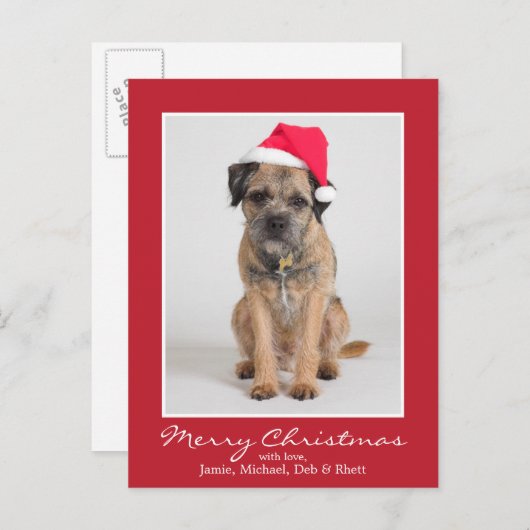Border Terrier met een Santa Hat Feestdagenkaart (Voorkant / Achterkant)