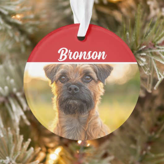 Border Terrier met naam Foto Vakantie Kerstmis Ornament (Boom)