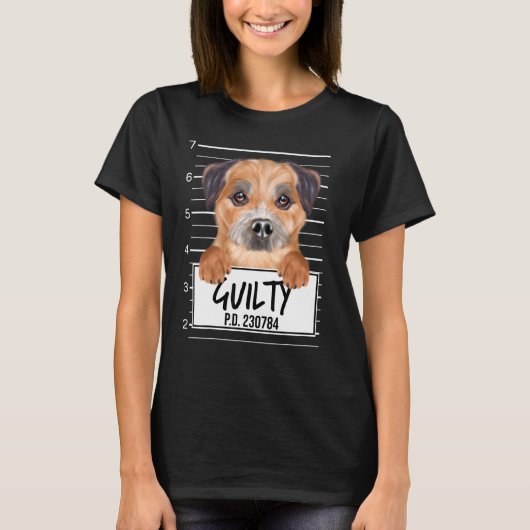 Border Terrier Mugshot Schuldig Hond T-shirt (Voorkant)
