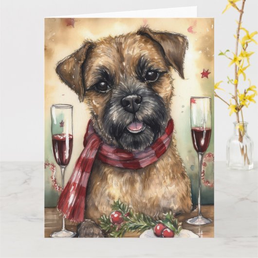 Border Terrier Nieuwjaar Kaart (Gele Bloem)