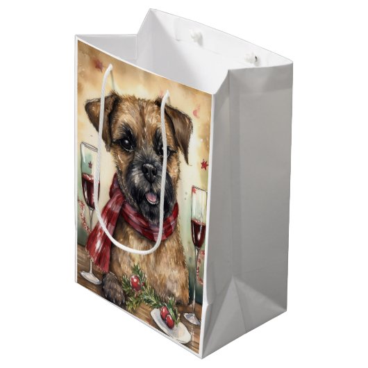 Border Terrier Nieuwjaar Medium Cadeauzakje (Voorkant Gekanteld)
