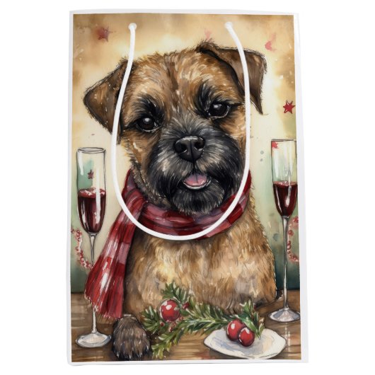 Border Terrier Nieuwjaar Medium Cadeauzakje (Voorkant)