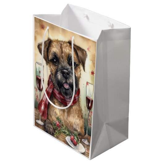 Border Terrier Nieuwjaar Medium Cadeauzakje (Achterkant Gekanteld)
