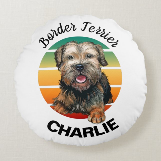 Border Terrier op maat ronde kussen (Voorkant)