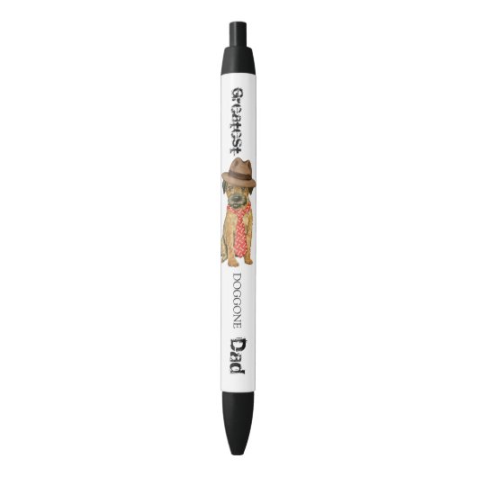 Border Terrier Pa Zwarte Inkt Pen (Voorkant Verticaal)