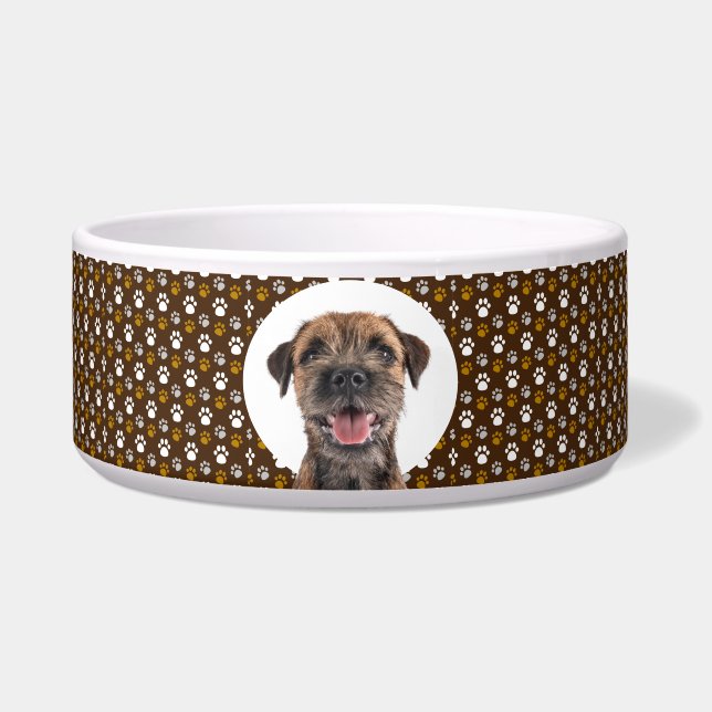 Border Terrier personaliseert foto en naam Dog Bow Voerbakje (Voorkant)
