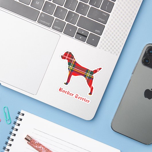Border terrier plaid ras silhouet sticker (Laptop met iPhone)