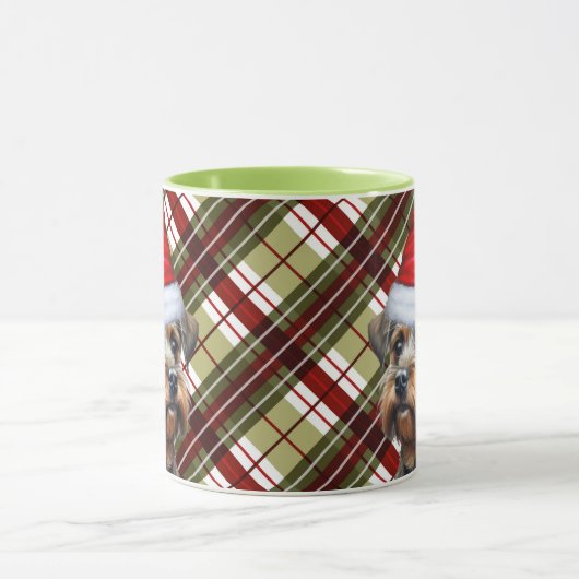 Border Terrier Red Green Holiday Plaid Kerstmis Mok (Midden)