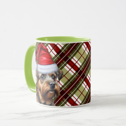 Border Terrier Red Green Holiday Plaid Kerstmis Mok (Voorkant links)