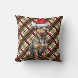 Border Terrier Red Green Plaid Kersthond Kussen