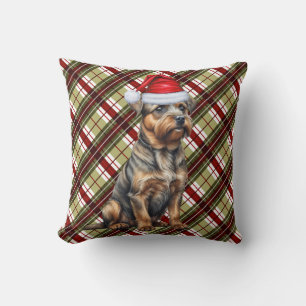Border Terrier Red Green Plaid Kersthond Kussen