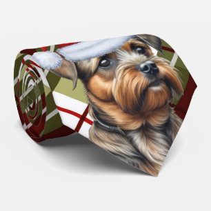 Border Terrier Red Green Plaid Vakantie Kerstmis Stropdas
