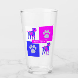 Border Terrier Silhouette Dog & Paw Pink & Blue Glas