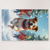 Border Terrier Sneeuwbalgevecht Kerstschilderij Legpuzzel (Horizontaal)
