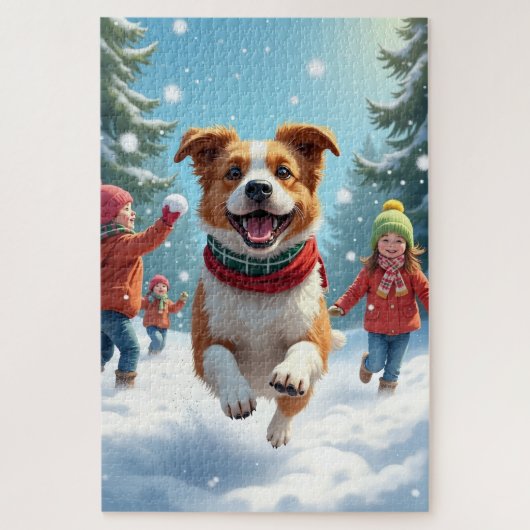 Border Terrier Sneeuwbalgevecht Kerstschilderij Legpuzzel (Verticaal)