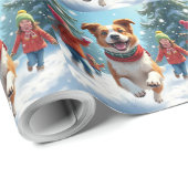 Border Terrier Snowball Fight Christmas Painting Cadeaupapier (Rol Hoek)