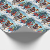 Border Terrier Snowball Fight Christmas Painting Cadeaupapier (Hoek)