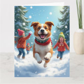 Border Terrier Snowball Fight Christmas Painting Kaart (Voorkant)