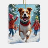 Border Terrier Snowball Fight Christmas Painting Keramisch Ornament (Rechts)