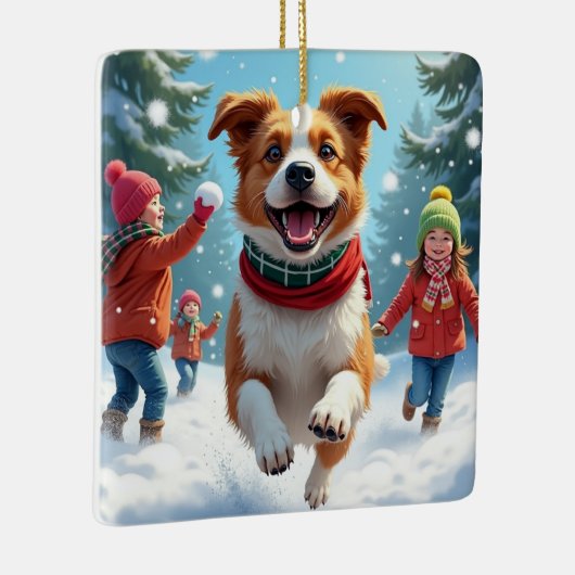 Border Terrier Snowball Fight Christmas Painting Keramisch Ornament (Rechts)