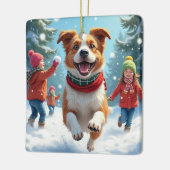 Border Terrier Snowball Fight Christmas Painting Keramisch Ornament (Links)