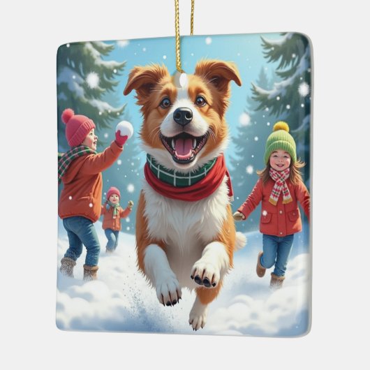 Border Terrier Snowball Fight Christmas Painting Keramisch Ornament (Links)