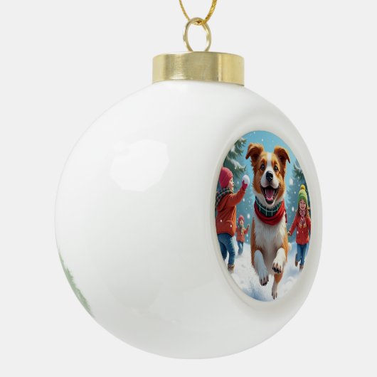 Border Terrier Snowball Fight Christmas Painting Keramische Bal Ornament (Links)