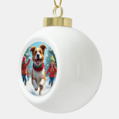 Border Terrier Snowball Fight Christmas Painting Keramische Bal Ornament (Rechts)