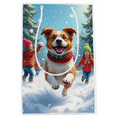 Border Terrier Snowball Fight Christmas Painting Medium Cadeauzakje (Voorkant)