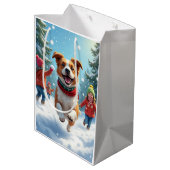 Border Terrier Snowball Fight Christmas Painting Medium Cadeauzakje (Achterkant Gekanteld)