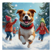 Border Terrier Snowball Fight Christmas Painting Perfect Poster (Voorkant)