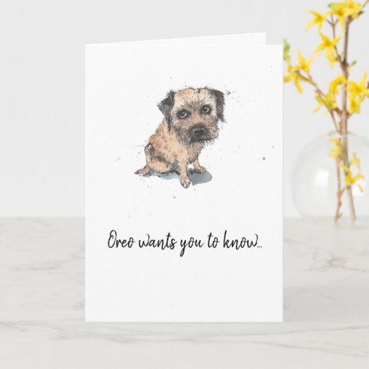 Border Terrier tekening, gepersonaliseerde Vaderda Kaart (Gele Bloem)