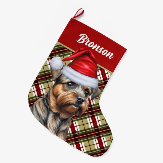 Border Terrier Vakantie Plaid en Honden Naam Grote Kerstsok (Voorkant (Hangend))