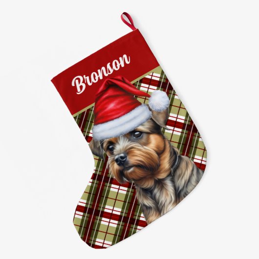 Border Terrier Vakantie Plaid en Honden Naam Grote Kerstsok (Achterkant (Hangend))