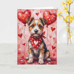 Border Terrier Valentijnsdag Hond Zit met Harten Kaart