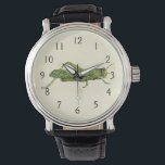 Bordered Print of Green Grasshopper Horloge<br><div class="desc">This lime bordered print features a green grasshopper on a cream background. A Vision Studio original,  this would make a great gift for the insect or nature lover in your life.</div>