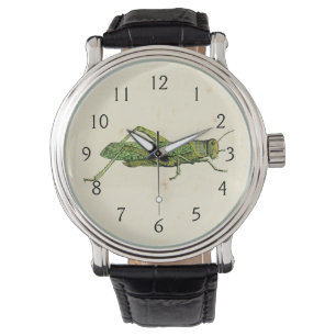 Bordered Print of Green Grasshopper Horloge