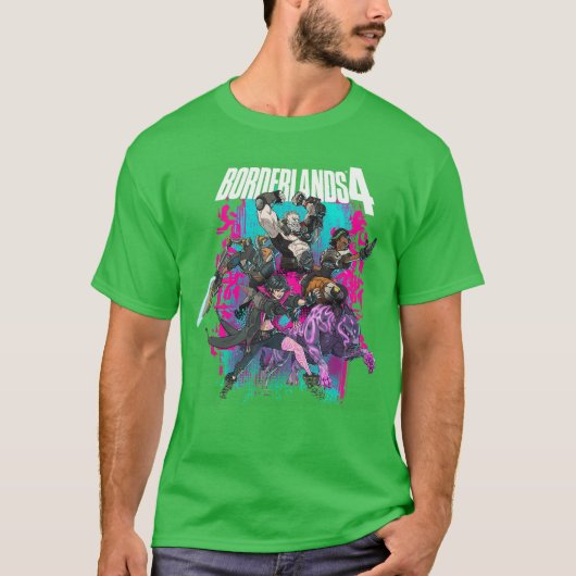 Borderlands 4 Kleurrijke Helden Collage Graffiti V T-shirt (Voorkant)