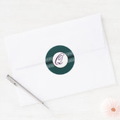 Borders van Monogram Weddenschap Diep Blauwgroen Ronde Sticker (Envelop)
