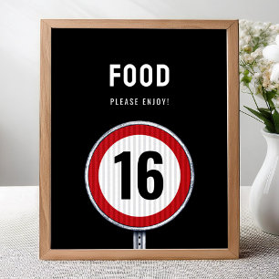 Bordje foodstation 16e verjaardag maximumsnelheid poster