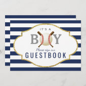 bordje gastenboek | Baseball Boy Baby shower Kaart (Voorkant / Achterkant)