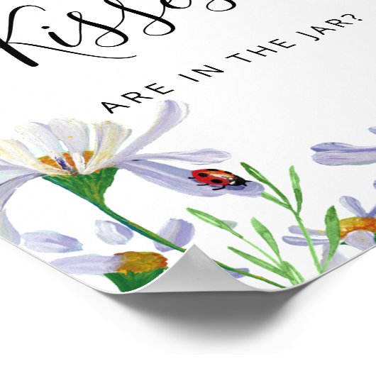 Bordje met witte bloemen en hoeveel kusjes poster (Hoek)