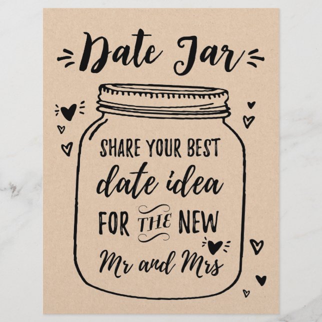 BORDJE VOOR het spel Date Jar, Bruids- & Trouwfees (Voorkant)